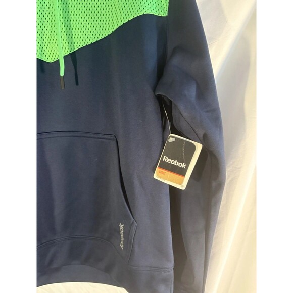 Reebok Small NWT Play Warm Pocketed Hoodie Navy W/green Performance Fleece - Picture 5 of 8